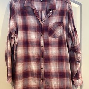 Sonoma Women's Plaid Button-Down Shirt — Burgundy, White